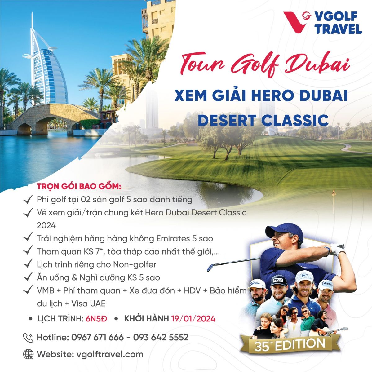 chùm tour golf tết 2024 - tour golf dubai xem giải dubai desert classic 2024